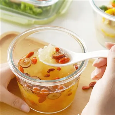 390 ml de recipiente de comida de vidrio redondo con tapas