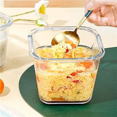 Tazón de vidrio rectangular de 1500 ml con tapa